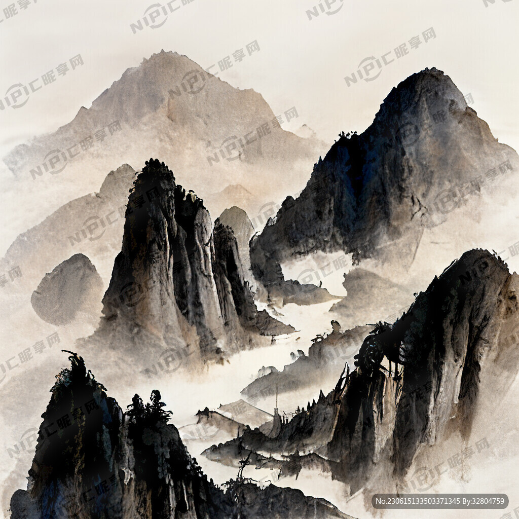 山谷 中国风 中国画 山水