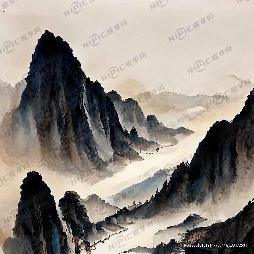 山谷 中国风 中国画 山水