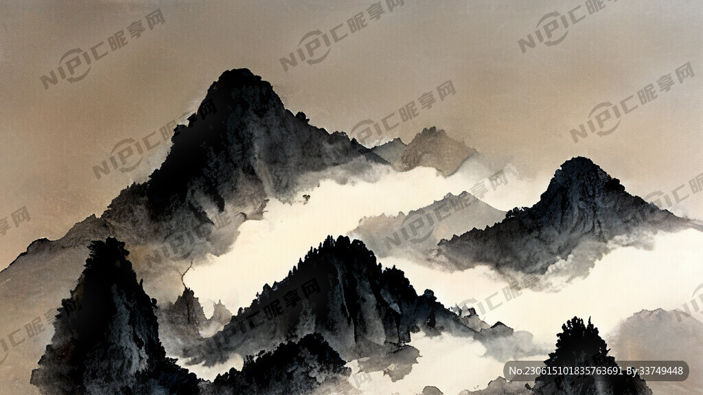 水墨 山 云雾