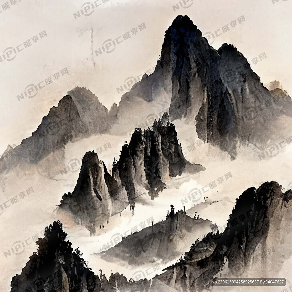 山谷 中国风 中国画 山水