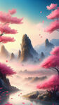 游戏梦幻唯美新中式风景，超高清，细节刻画，沐浴在花瓣里满天花瓣，飘渺电影般环境，明亮清晰