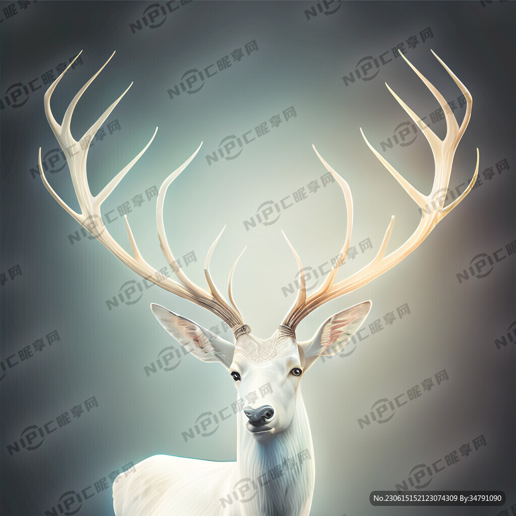 纯白大角鹿 全身回头 广角