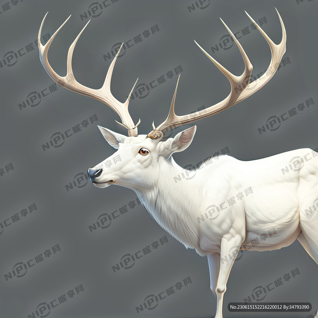 纯白大角鹿 侧身 无底图