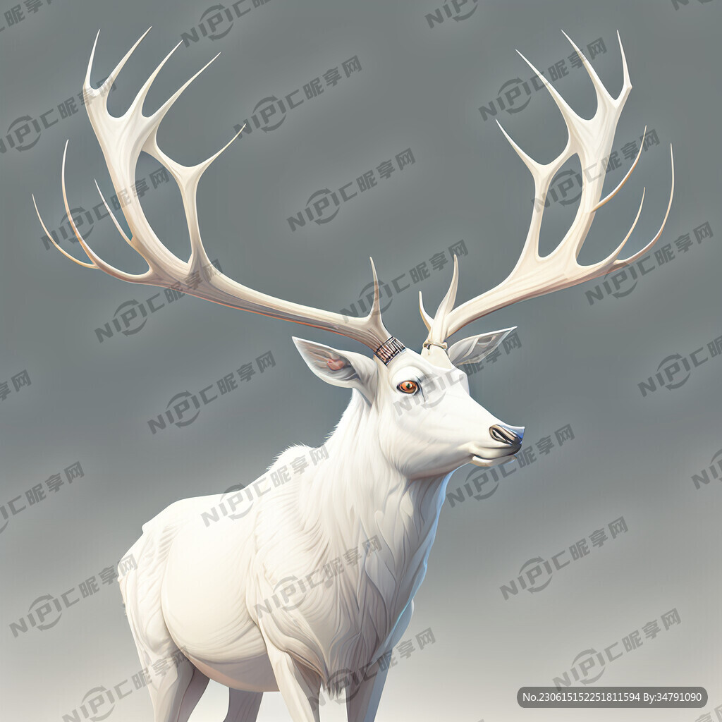 纯白大角鹿 侧身 无底图