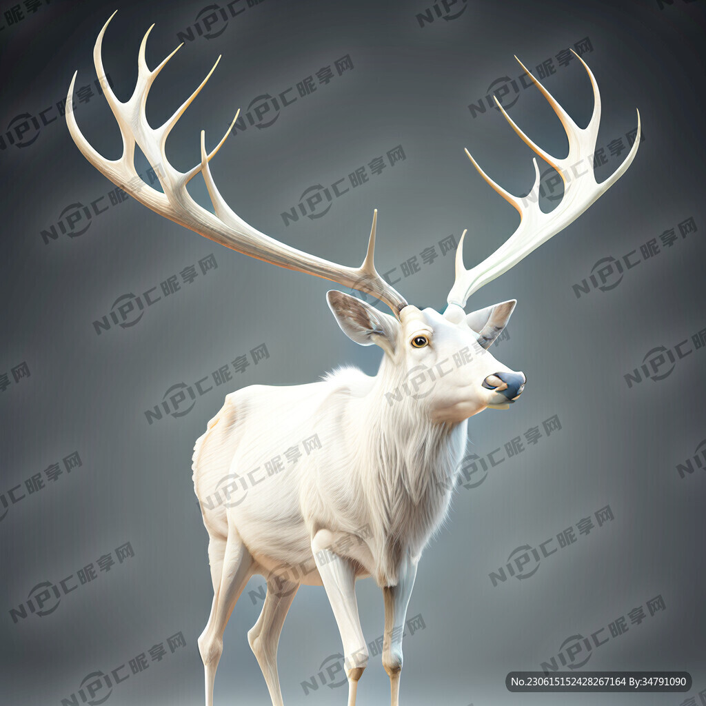 纯白大角鹿 侧身 高蹄 无底图