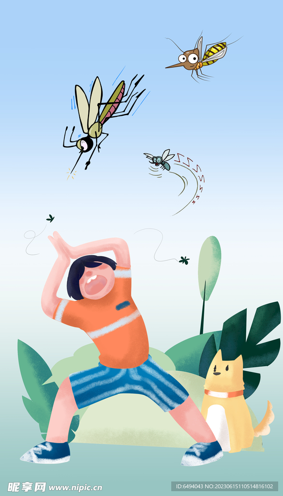 杀灭蚊虫手绘插图