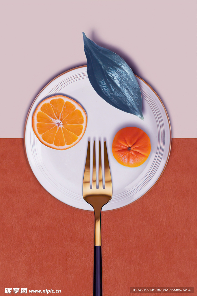 橙子叉子餐厅挂画装饰画