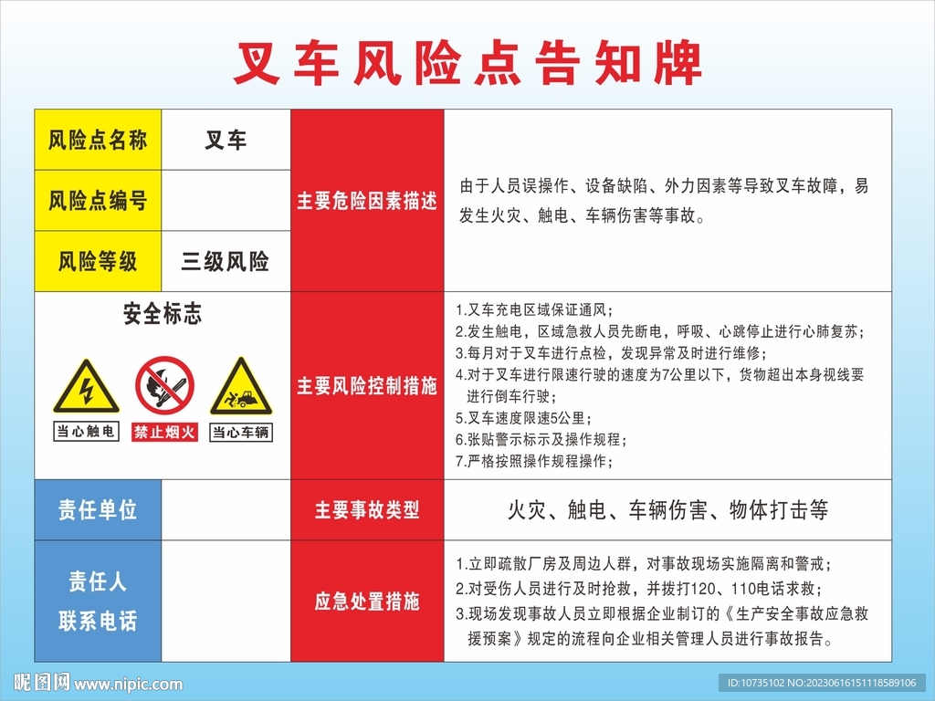 叉车风险点告知牌