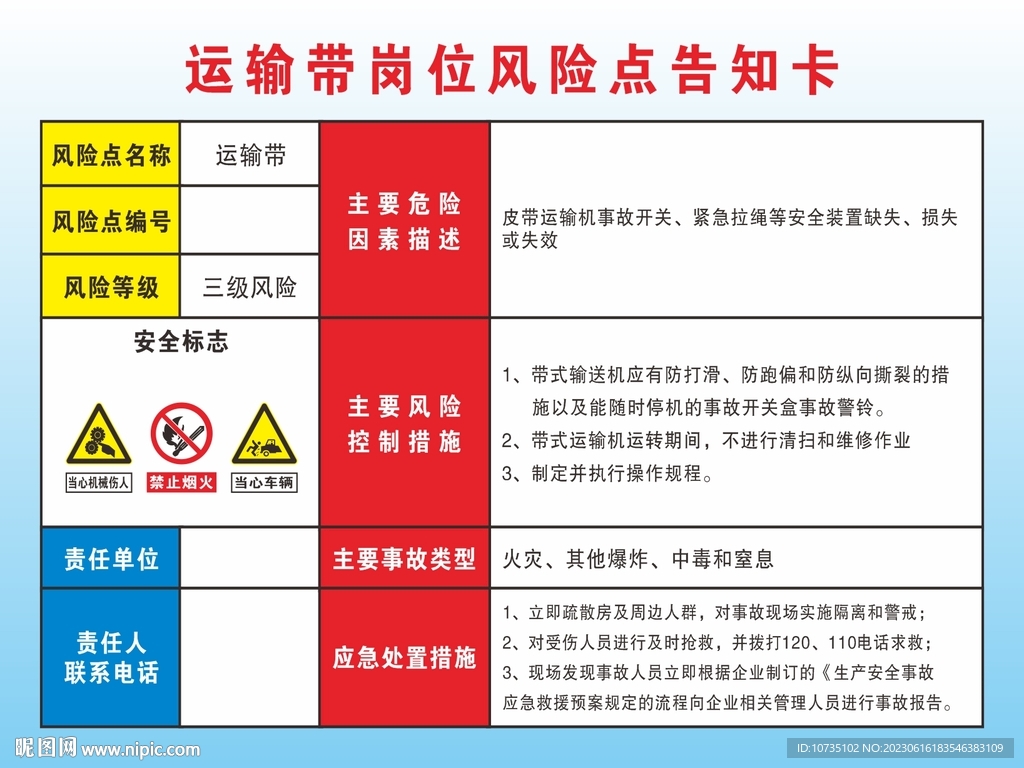 运输带岗位风险点告知卡