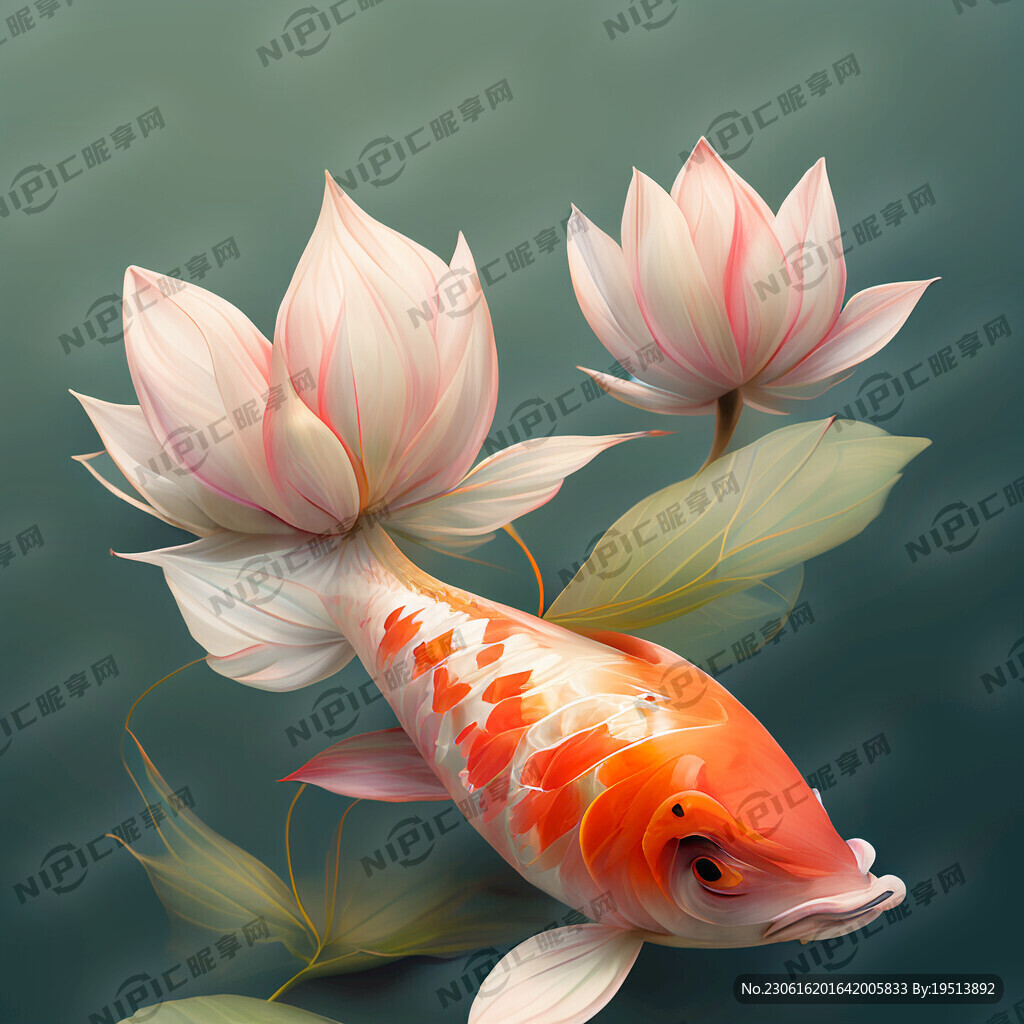 荷花锦鲤