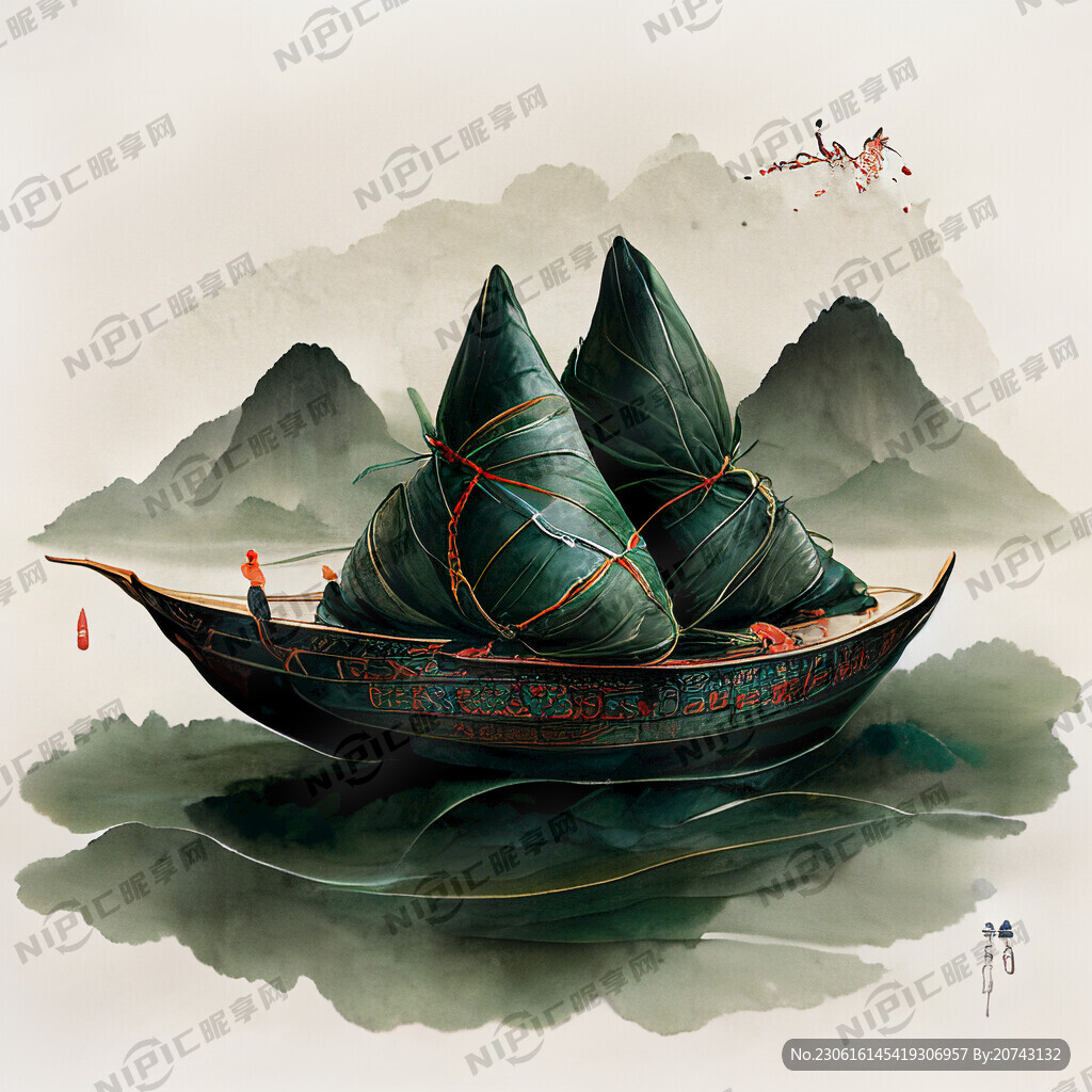 端午节龙舟粽子绿色大气