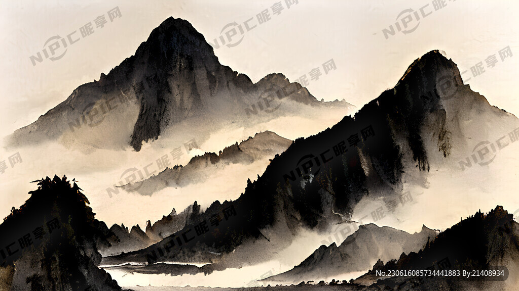 日照金山山水风景画