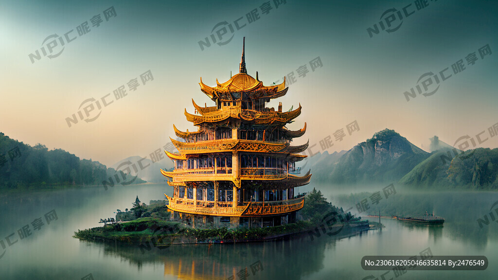 黄鹤楼与东湖风景区效果