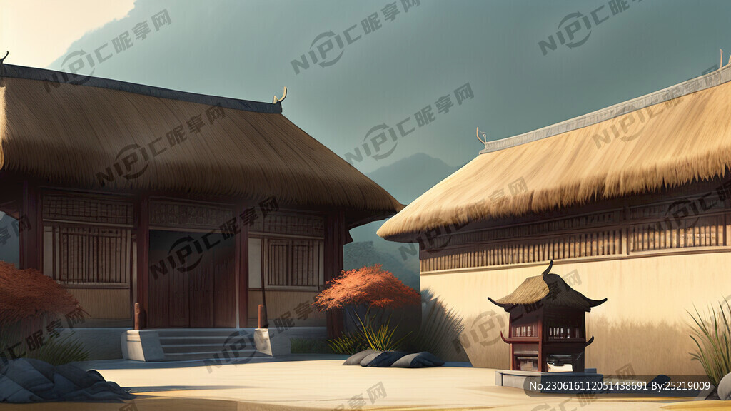 商朝宫殿 茅草屋 围墙