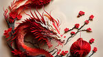 衍纸艺术，春节，龙，唯美红色，红梅，红灯笼，高清，创意构图