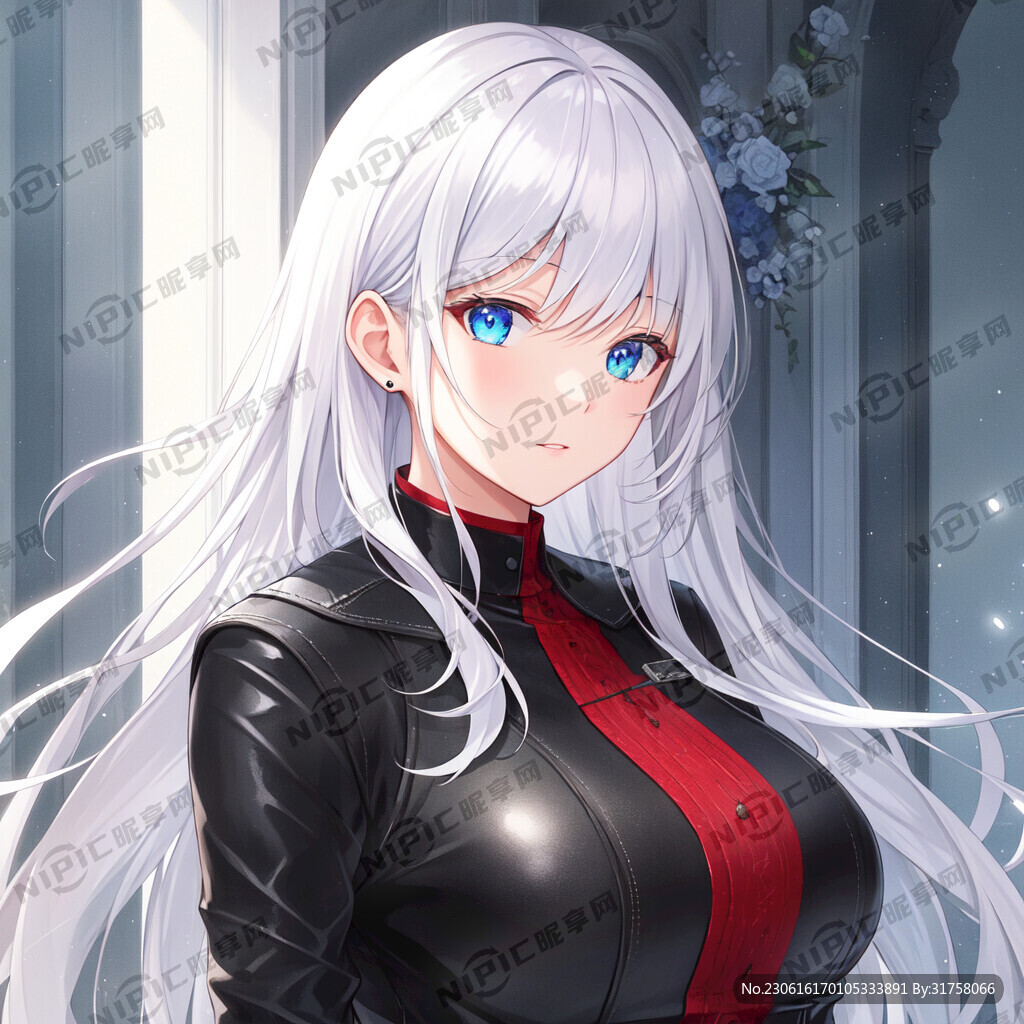 美女 皮衣 白发 二次元