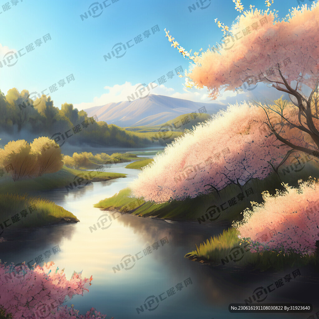 河流 酒坛 桃花 自然风光
