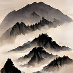山谷，中国风，中国画，山水，水墨风格，写意，意境，高雅，高清，仙风道骨。