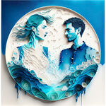 衍纸艺术，漂流，两个人，蓝色的水，
，高清，创意构图
