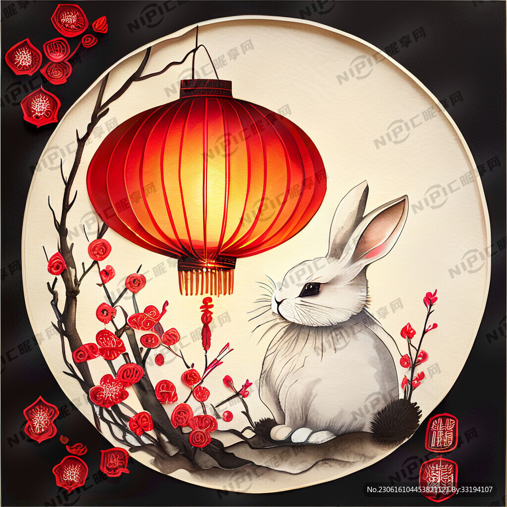 衍纸艺术 春节 可爱兔子 红梅