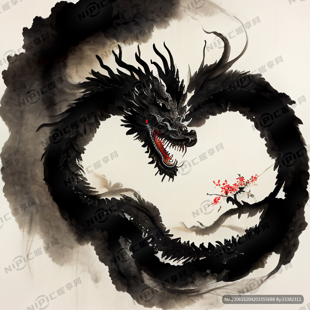 龙 中国风 水墨 向上 完整