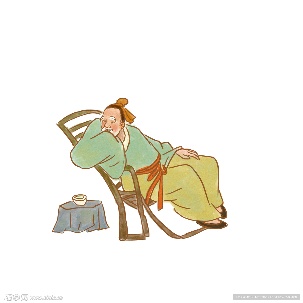 手绘中医咳嗽掩面的人物