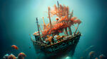 神秘梦幻海底沉船，珊瑚鱼群，深海探秘