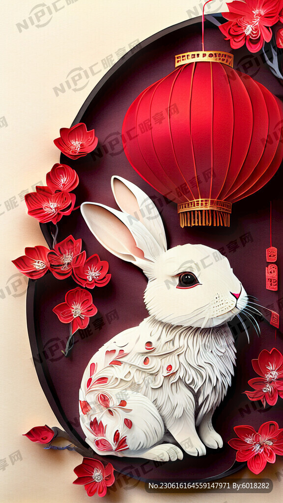 衍纸艺术 春节 可爱兔子 红梅