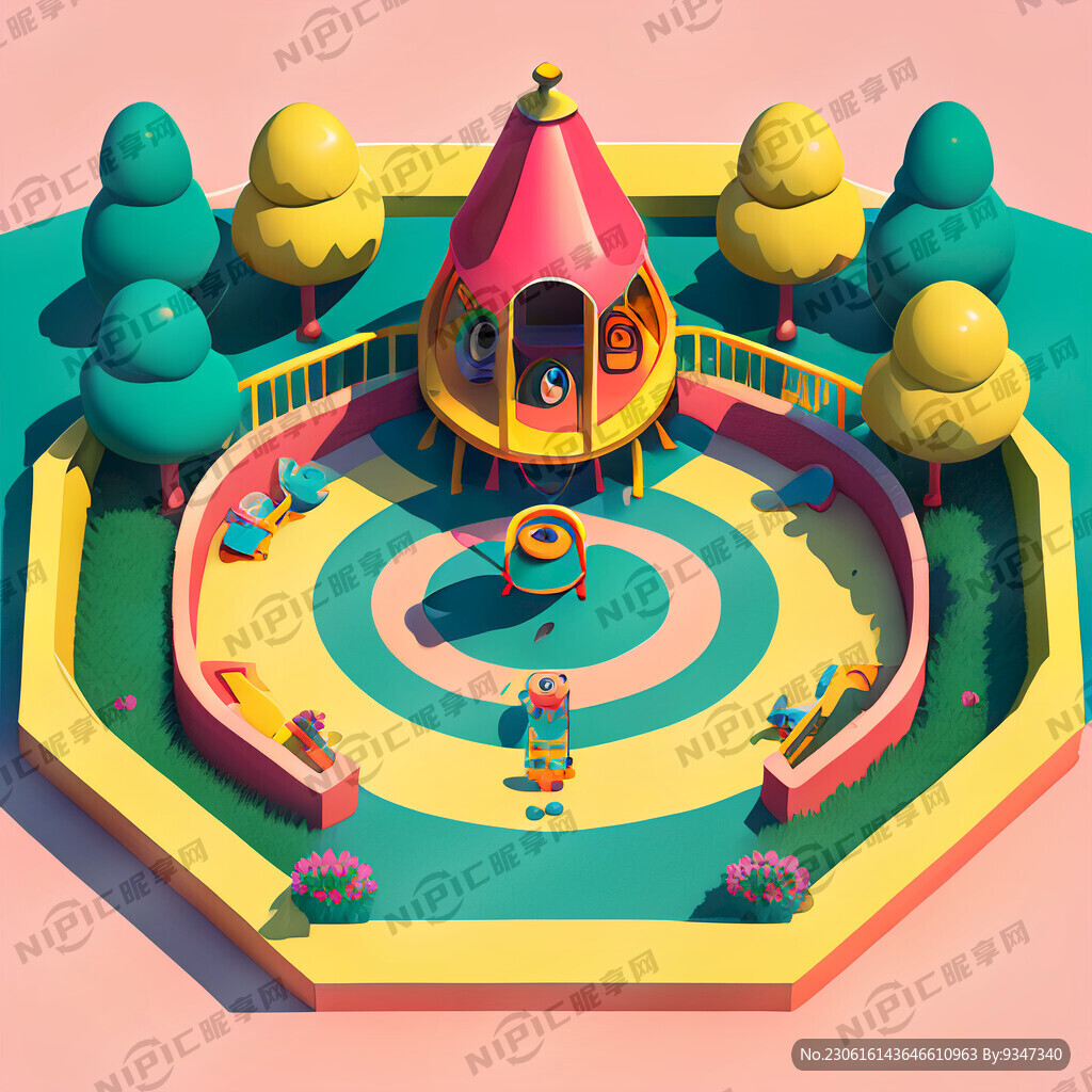 儿童游乐场彩色平面图顶视图