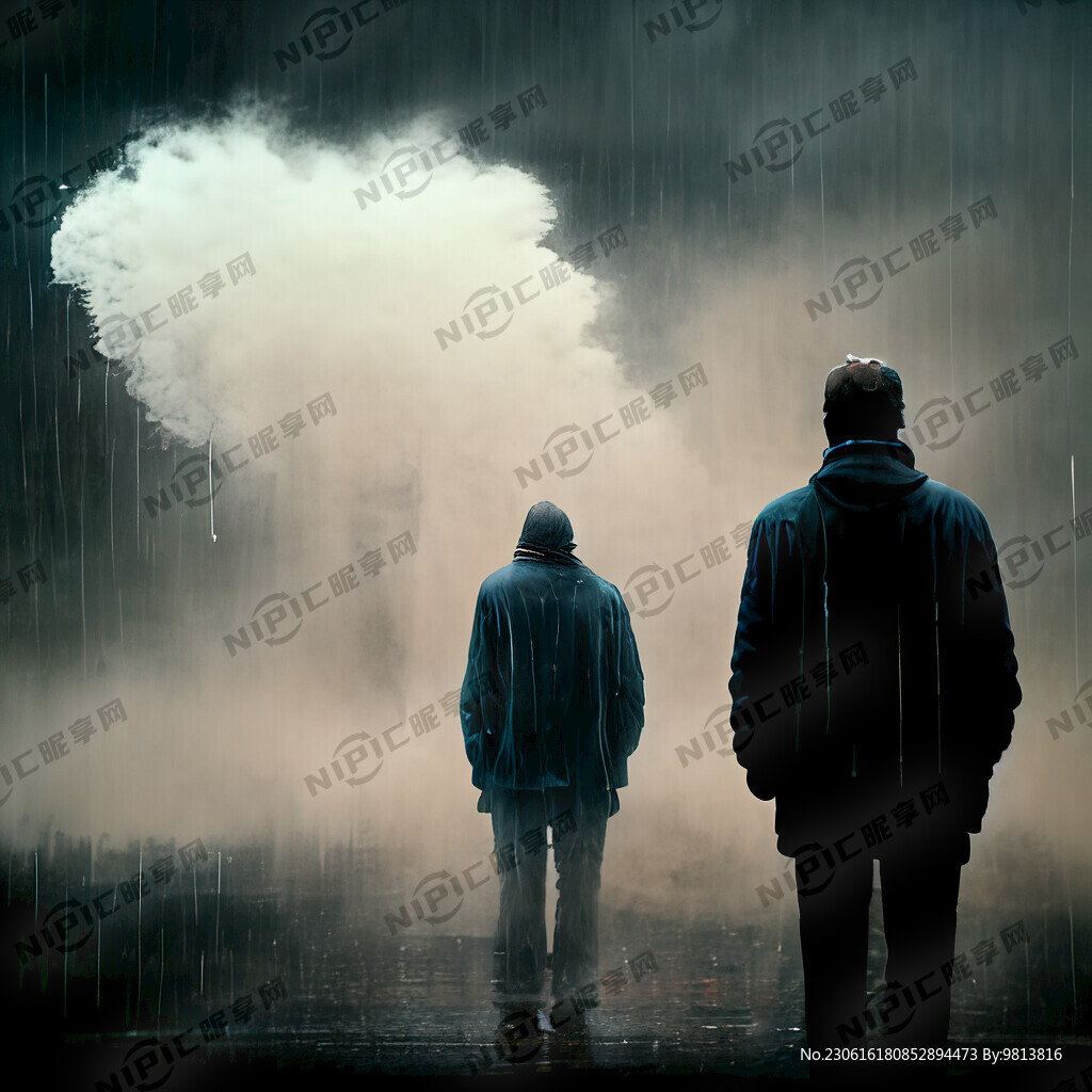 超现实一个的忧伤男子雨中背影
