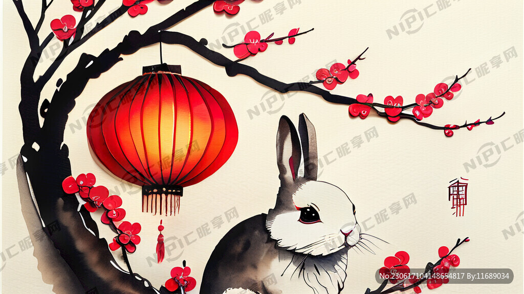 衍纸艺术 春节 可爱兔子 红梅