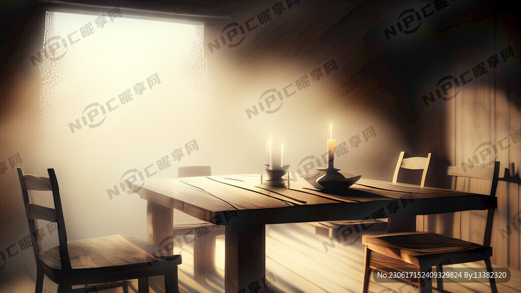朦胧灯光背景木纹餐桌