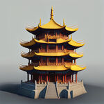 中国风，典雅，古代建筑，黄鹤楼，3D模型，数字艺术作品。