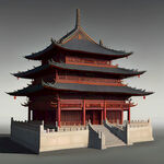 中国风，典雅，古代建筑，滕王阁，3D模型，数字艺术作品。