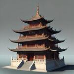 中国风，典雅，古代建筑，岳阳楼，3D模型，数字艺术作品。
