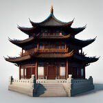 中国风，典雅，古代建筑，岳阳楼，3D模型，数字艺术作品。