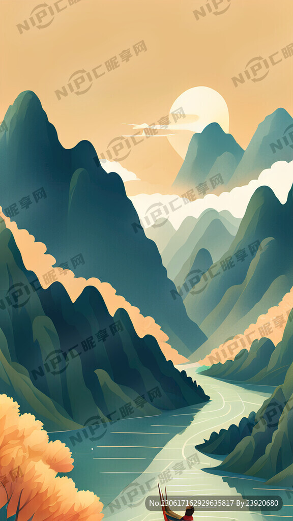 河 中景 端午 粽子 山 龙舟
