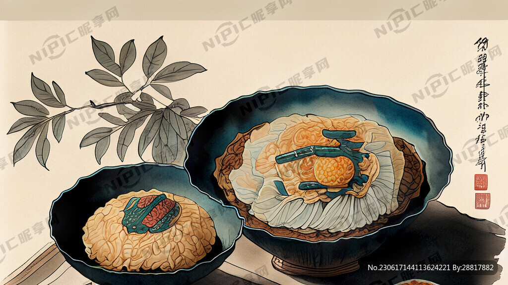画一张复古中国传统美食赶集图
