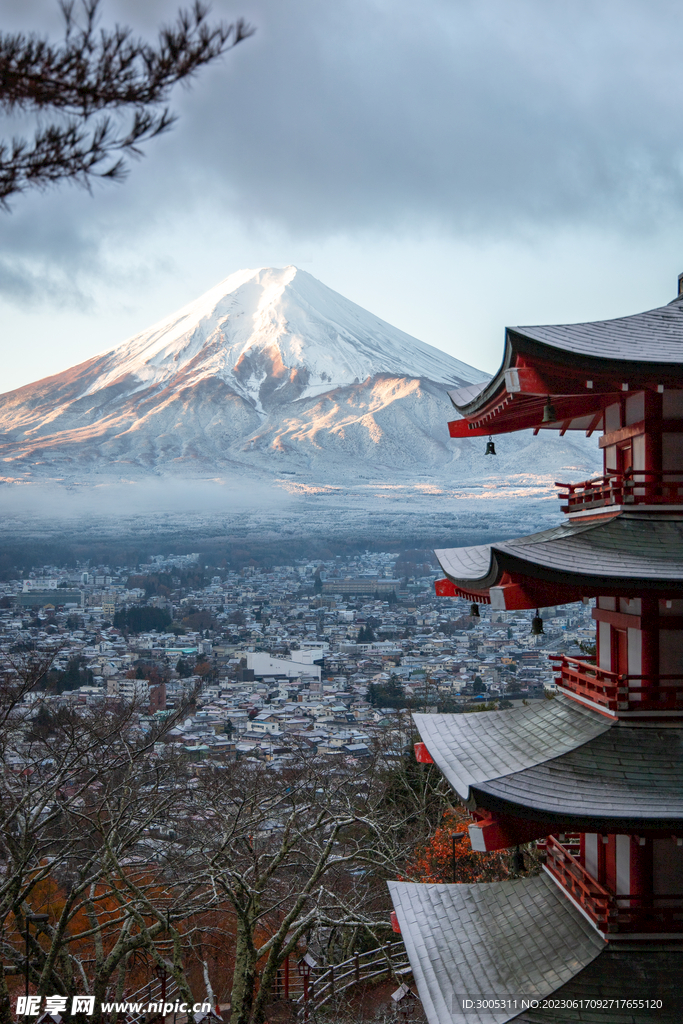 火山 装饰画 古建筑