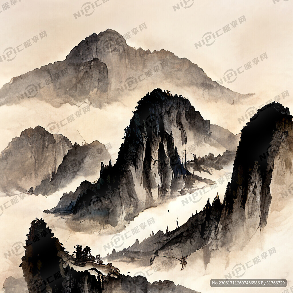 山谷 中国风 中国画 山水