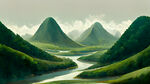 弯曲的小河，粽子山，屈原，小船，绿色，粽叶，冲击感