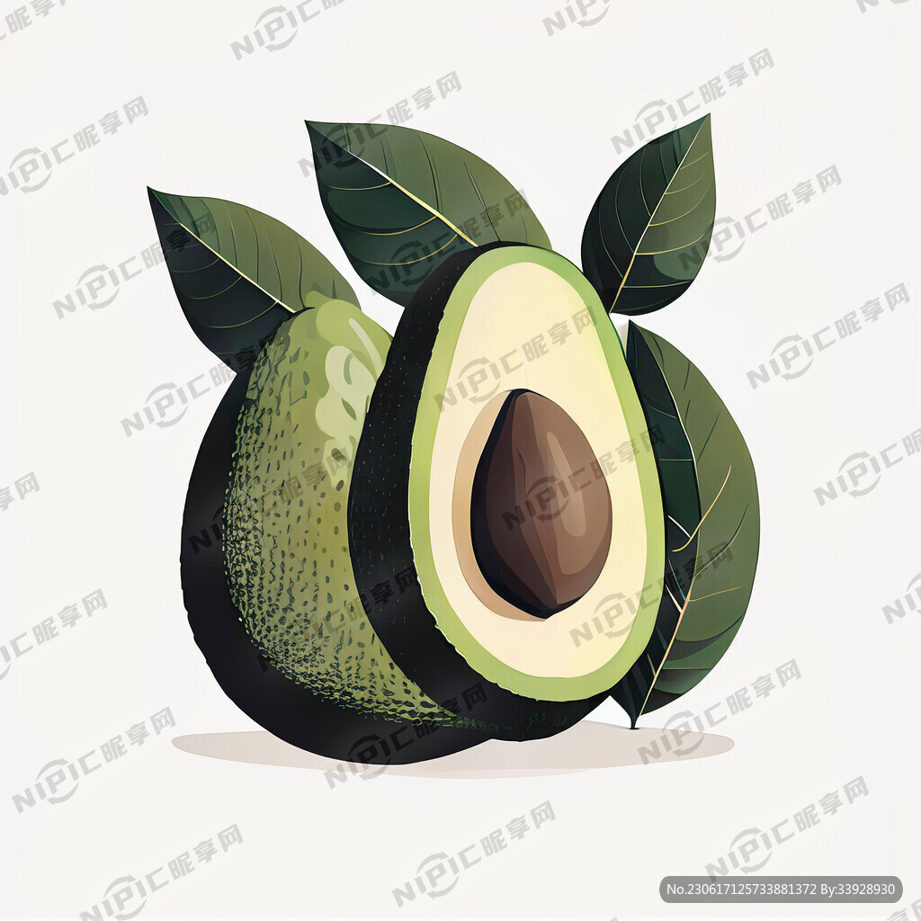 牛油果带叶子多元素简约小清新矢