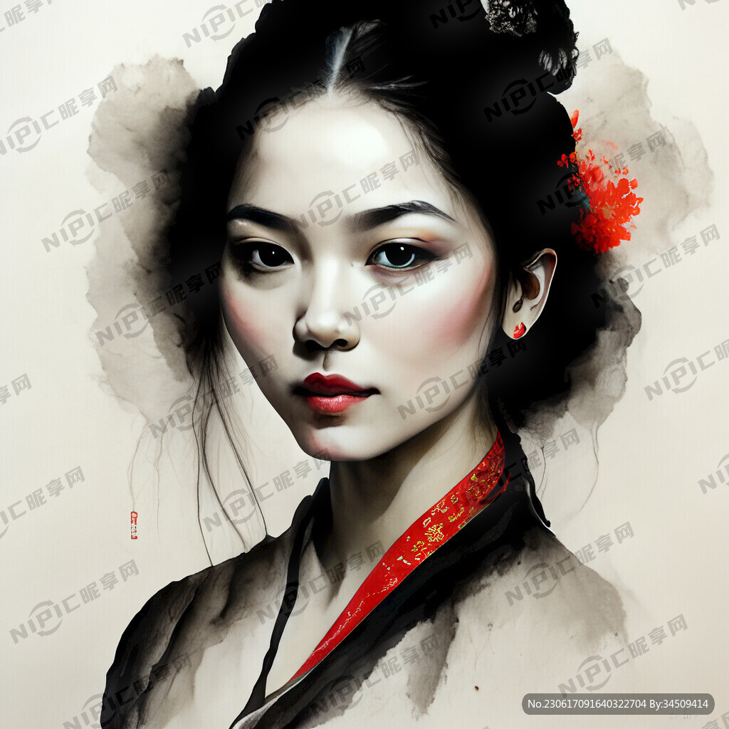 美女水墨画