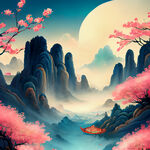 游戏梦幻唯美新中式风景，超高清，细节刻画，沐浴在花瓣里满天花瓣，飘渺电影般环境，明亮清晰