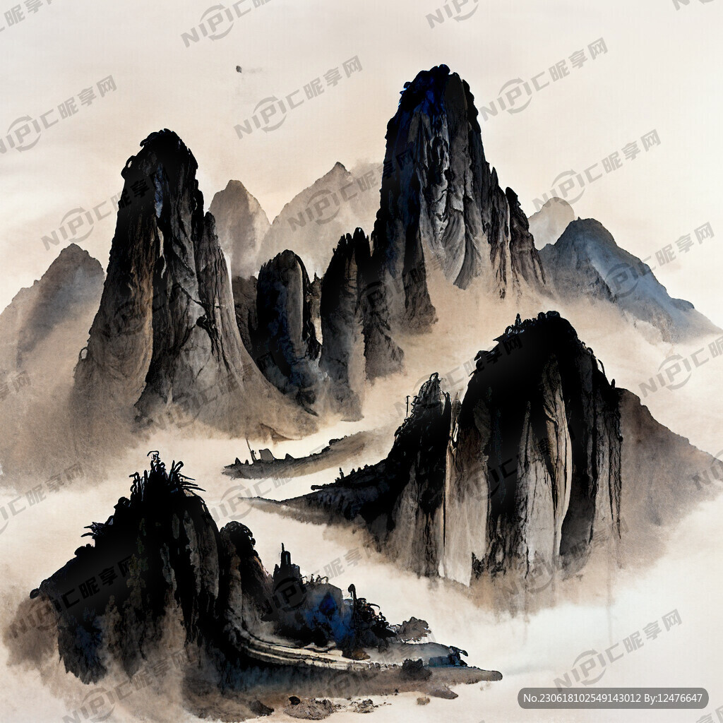 山谷 中国风 中国画 山水