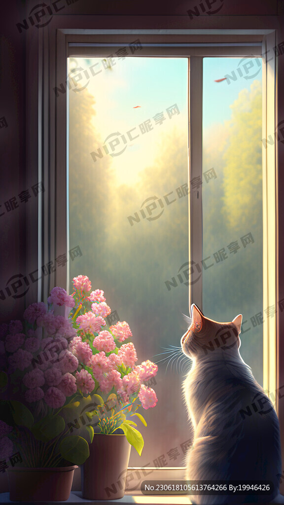 一个只猫坐在窗上