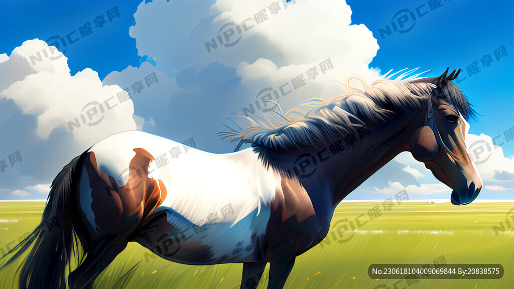 蓝天 白云 草地 骏马 轻风