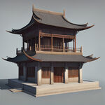 中国风，典雅，古代建筑，楼阁，3D模型，数字艺术作品。