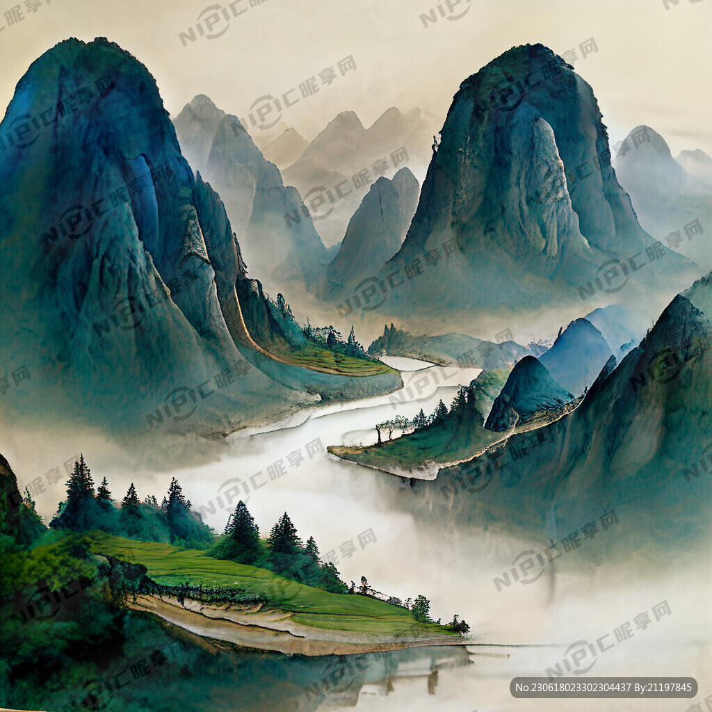 青山 中国画 千里江山图 山水