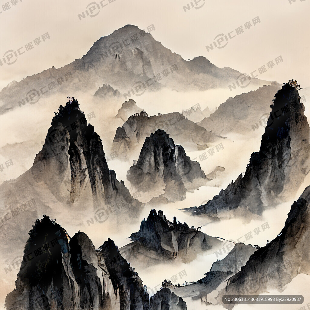 山谷 中国风 中国画 山水
